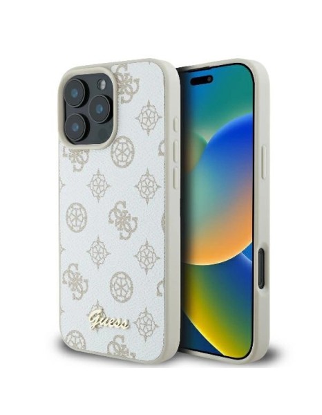 Guess Peony Script Logo MagSafe iPhone 16 Pro Case - White Guess Peony Script Logo MagSafe iPhone 16 Pro Case - White