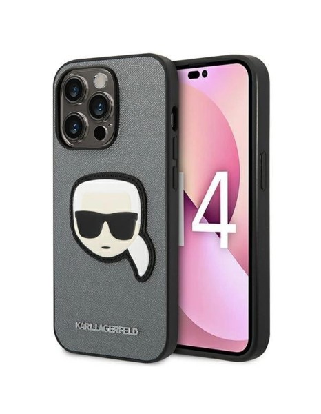 Karl Lagerfeld Saffiano Karl&amp;#39;s Head Patch case for iPhone 14 Pro Max - silver