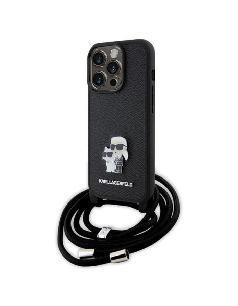 Karl Lagerfeld Crossbody Saffiano Metal Pin Karl &amp; Choupette case for iPhone 15 Pro - black