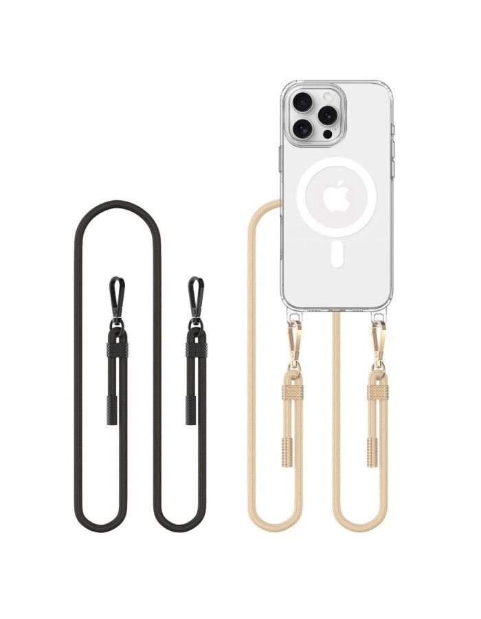 Tech-Protect FlexAir Chain MagSafe Case for iPhone 16 Pro - Clear + 2 Lanyards (Black and Taupe) Tech-Protect FlexAir Chain MagSafe Case for iPhone 16 Pro - Clear + 2 Lanyards (Black and Taupe)