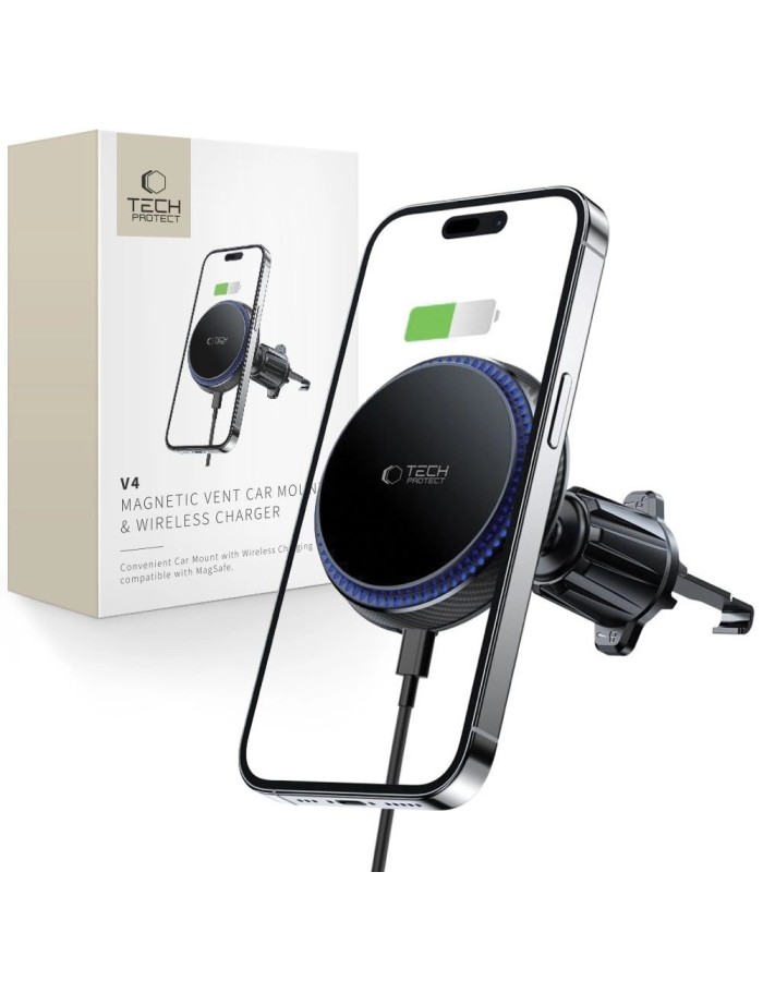 Tech-Protect MM15W-V4 Car Phone Holder with MagSafe 15W Inductive Charger for Air Vent - Black