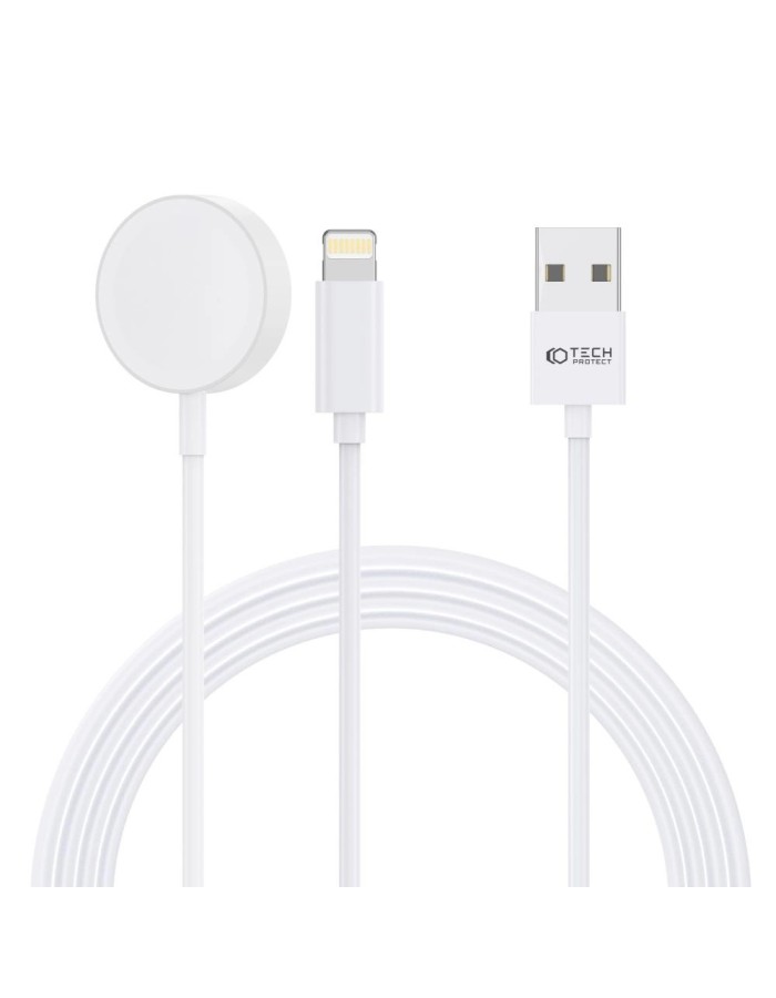 Tech-Protect UltraBoost 2in1 Magnetic Charger with USB-C / Lightning Cables for Apple Watch 1.5m - White Tech-Protect UltraBoost 2in1 Magnetic Charger with USB-C / Lightning Cables for Apple Watch 1.5m - White