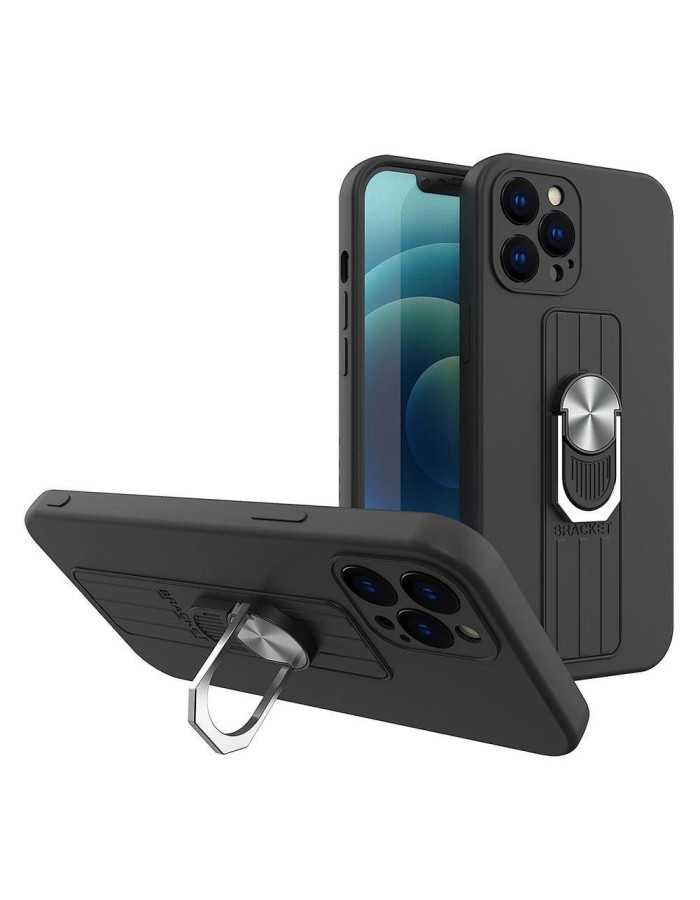 Ring Case silicone case with finger grip and stand for Xiaomi Poco M4 Pro 5G black