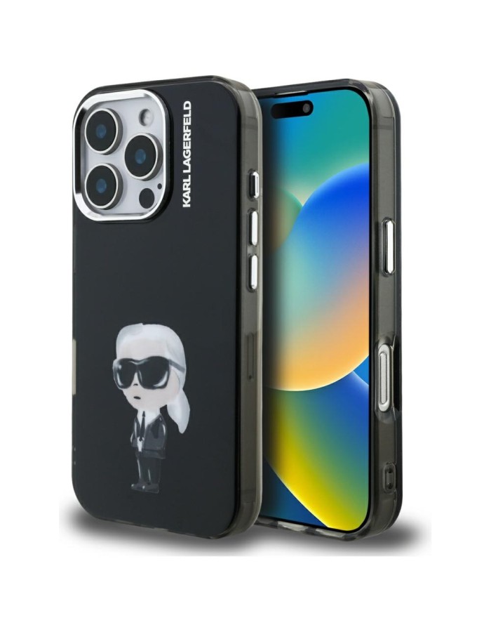 Karl Lagerfeld IML Aquarelle Karl &amp; Logo MagSafe Case for iPhone 16 Pro - Black
