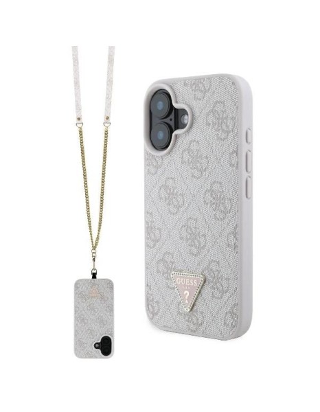 Guess Leather Metal Logo Strass Crossbody Case for iPhone 16 - Pink Guess Leather Metal Logo Strass Crossbody Case for iPhone 16 - Pink