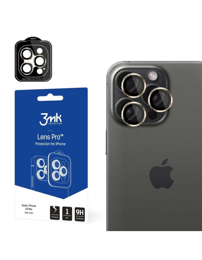 3mk Lens Protection Pro Camera Cover with Gold Frame for iPhone 15 Pro