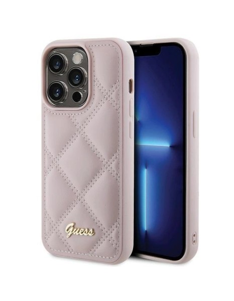 Guess Quilted Metal Logo case for iPhone 15 Pro - pink Guess Quilted Metal Logo case for iPhone 15 Pro - pink