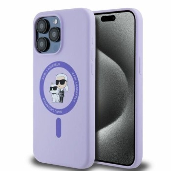 Karl Lagerfeld Silicone Karl&amp;amp;Choupette Heads Ring MagSafe Case for iPhone 15 Pro Max - Purple
