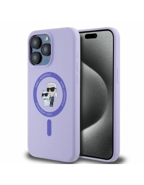 Karl Lagerfeld Silicone Karl&amp;amp;Choupette Heads Ring MagSafe Case for iPhone 15 Pro Max - Purple