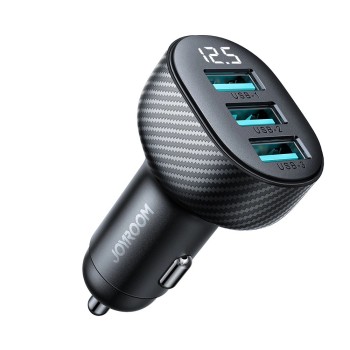 Joyroom JR-CCD03 3.4A Car Charger with Display 3x USB-A - Black