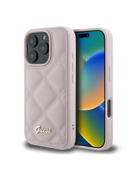 Guess Quilted Metal Logo iPhone 16 Pro Max Case - Pink Guess Quilted Metal Logo iPhone 16 Pro Max Case - Pink