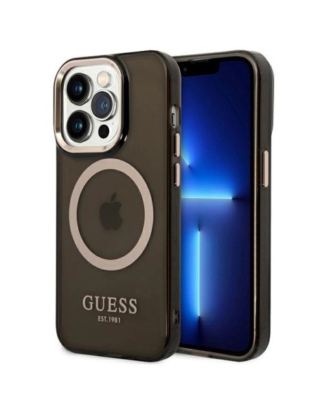 Guess GUHMP14LHTCMK iPhone 14 Pro 6.1" black/black hard case Gold Outline Translucent MagSafe Guess GUHMP14LHTCMK iPhone 14 Pro 6.1" black/black hard case Gold Outline Translucent MagSafe