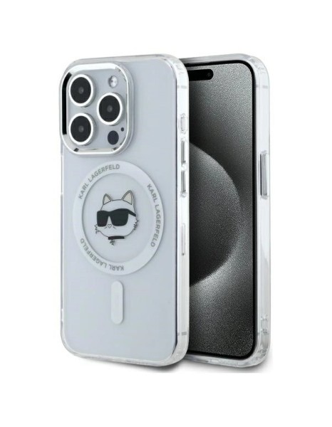 Karl Lagerfeld IML Metal Choupette Head MagSafe Case for iPhone 15 Pro Max - White