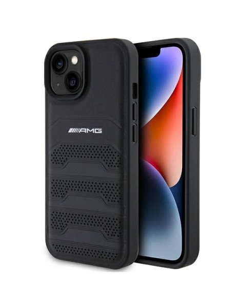 AMG Leather Debossed Lines case for iPhone 15 Plus - black