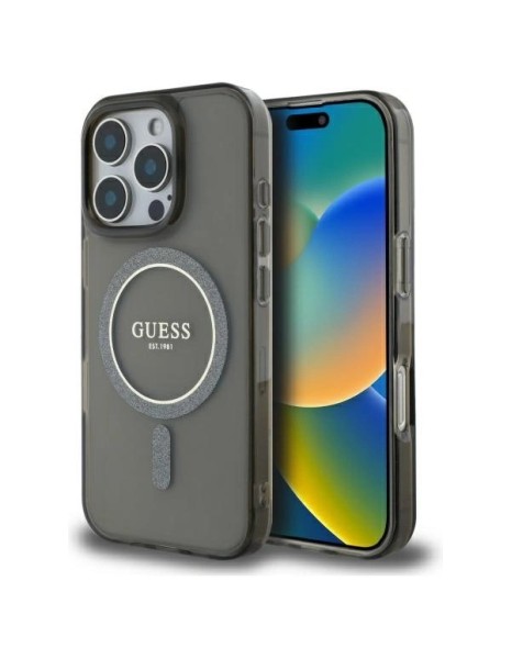 Guess IML Glitter Circle MagSafe case for iPhone 16 Pro - black Guess IML Glitter Circle MagSafe case for iPhone 16 Pro - black