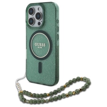 Guess IML Glitter With Pearl Strap MagSafe case for iPhone 16 Pro Max - green Guess IML Glitter With Pearl Strap MagSafe case for iPhone 16 Pro Max - green