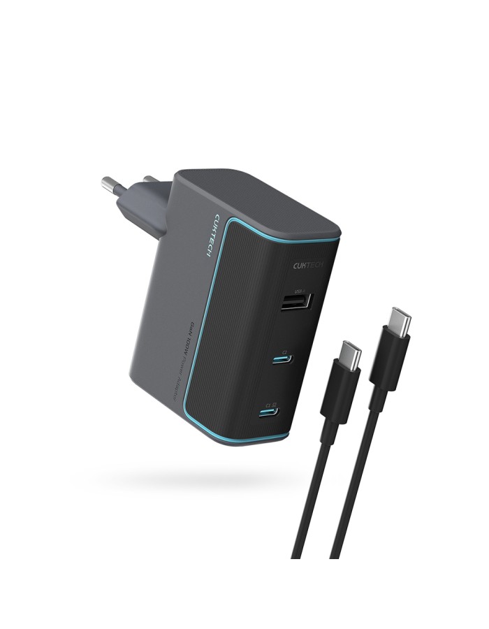 Cuktech CUKAD1003EUG GaN 100W Wall Charger 2 x USB-C 1 x USB-A with USB-C Cable - Gray