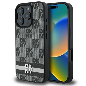 DKNY Checkered Pattern &amp;amp; Printed Stripes Case for iPhone 16 Pro - Black