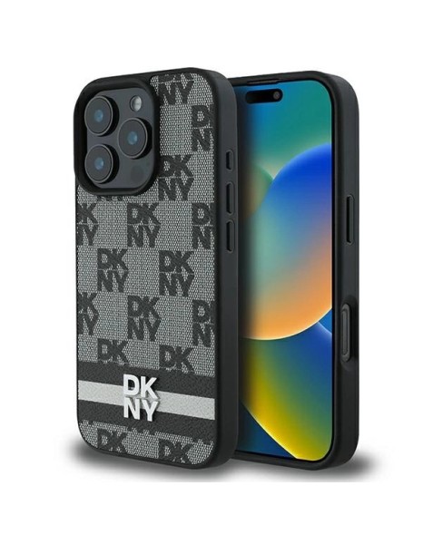 DKNY Checkered Pattern & Printed Stripes Case for iPhone 16 Pro - Black DKNY Checkered Pattern & Printed Stripes Case for iPhone 16 Pro - Black