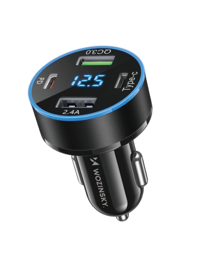 Wozinsky WDCCB Car Charger with Display 50W 2xUSB-C / 2xUSB-A - Black Wozinsky WDCCB Car Charger with Display 50W 2xUSB-C / 2xUSB-A - Black