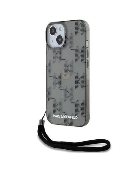 Karl Lagerfeld IML Mono KL Pattern &amp;amp; Cord case for iPhone 15 / 14 / 13 - black