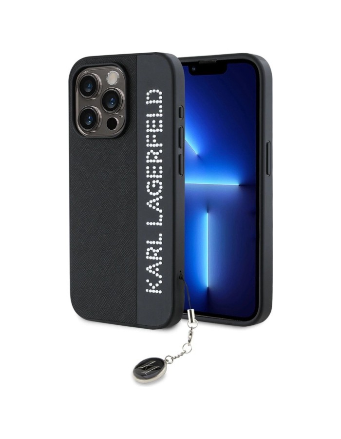 Karl Lagerfeld Saffiano Rhinestones &amp;amp; Charm case for iPhone 15 Pro Max - black