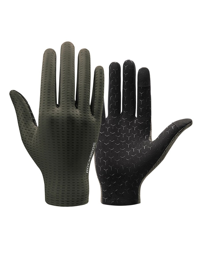 Rockbros Breathable Full Finger Cycling Gloves, Size: L - Green