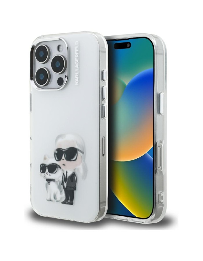 Karl Lagerfeld IML Aquarelle Karl &amp;amp; Choupette &amp;amp; Logo iPhone 16 Pro Case - White