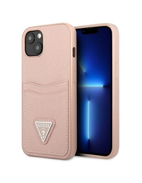 Guess GUHCP13MPSATPP iPhone 13 6.1 "pink / pink hardcase SaffianoTriangle Logo Cardslot