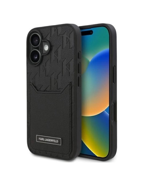 Karl Lagerfeld Cardslots Monogram iPhone 16 Case - Black