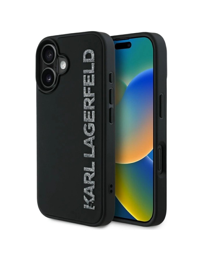 Karl Lagerfeld HC 3D Rubber Elongated Glitter iPhone 16 Case - Black