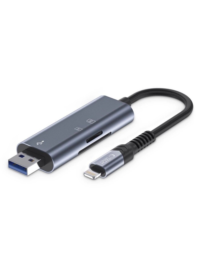 Tech-Protect UltraBoost SD/micro SD Card Reader with Lightning /USB-A Connector - Gray