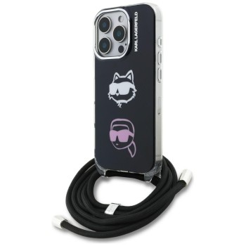 Karl Lagerfeld IML Crossbody Karl&amp;amp;Choupette Head Case for iPhone 16 Pro - Black