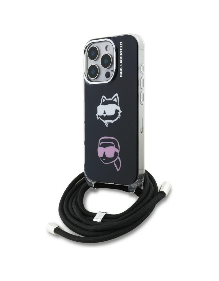 Karl Lagerfeld IML Crossbody Karl&amp;amp;Choupette Head Case for iPhone 16 Pro - Black