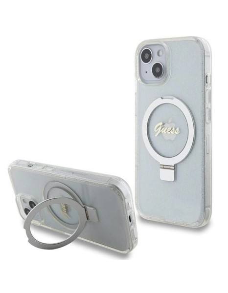 Guess Ring Stand Script Glitter MagSafe case for iPhone 15 / 14 / 13 - transparent Guess Ring Stand Script Glitter MagSafe case for iPhone 15 / 14 / 13 - transparent
