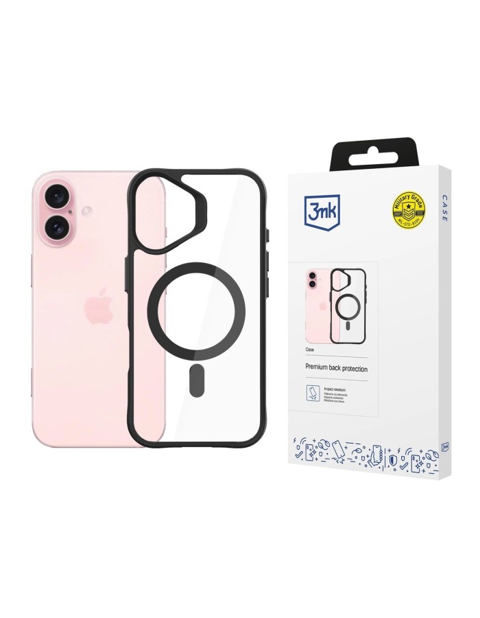 3mk Satin Armor MagCase with MagSafe for iPhone 16 - Clear with Black Frame