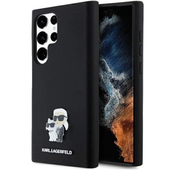 Karl Lagerfeld Silicone Karl&amp;amp;Choupette Metal Pin case for Samsung Galaxy S24 Ultra - black