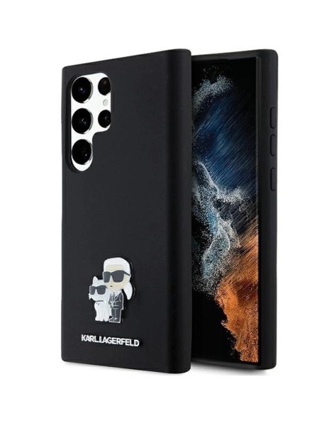 Karl Lagerfeld Silicone Karl&amp;amp;Choupette Metal Pin case for Samsung Galaxy S24 Ultra - black