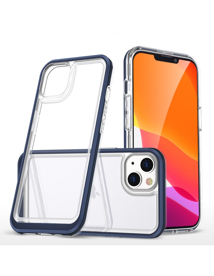Clear 3in1 case for iPhone 13 blue frame gel cover