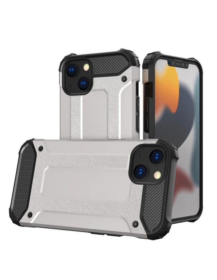 Hybrid Armor Case Tough Rugged Cover for iPhone 13 silver