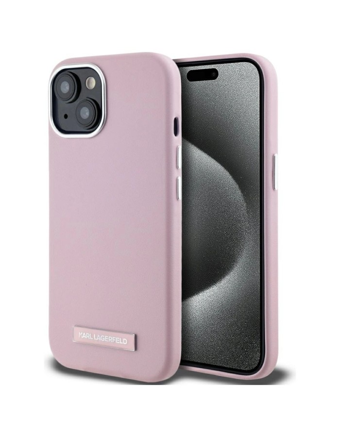 Karl Lagerfeld FW Metal Plate MagSafe iPhone 15 Case - Pink