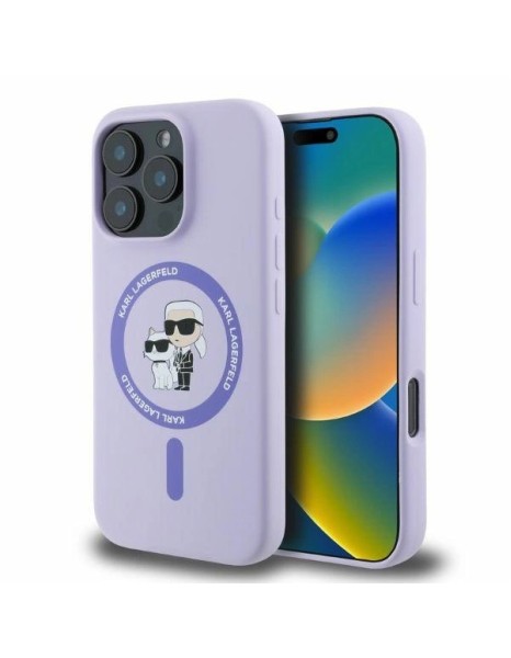 Karl Lagerfeld Silicone Karl&amp;amp;Choupette Heads Ring MagSafe Case for iPhone 16 Pro Max - Purple