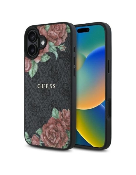 Guess GUHMP16SP4ROPEMCK iPhone 16 6.1" black/black hardcase 4G Flowers Print MagSafe Guess GUHMP16SP4ROPEMCK iPhone 16 6.1" black/black hardcase 4G Flowers Print MagSafe