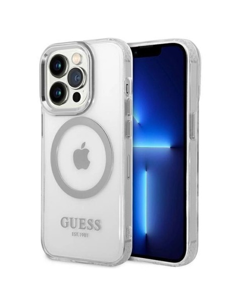 Guess GUHMP14XHTRMS iPhone 14 Pro Max 6.7" silver/silver hard case Metal Outline Magsafe