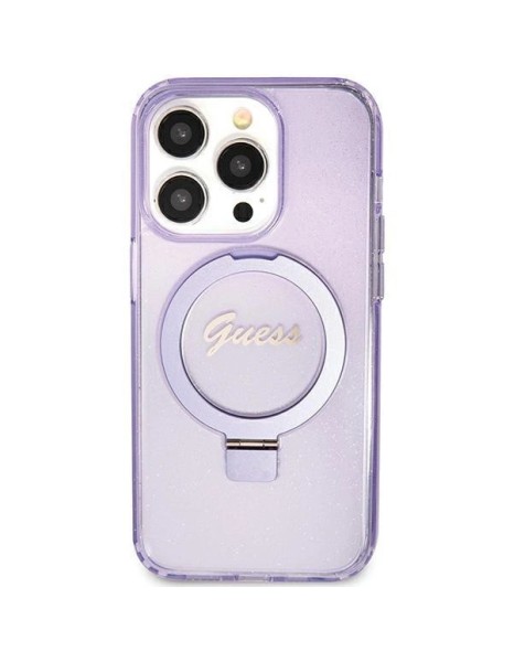 Guess Ring Stand Script Glitter MagSafe case for iPhone 11 / Xr - purple Guess Ring Stand Script Glitter MagSafe case for iPhone 11 / Xr - purple