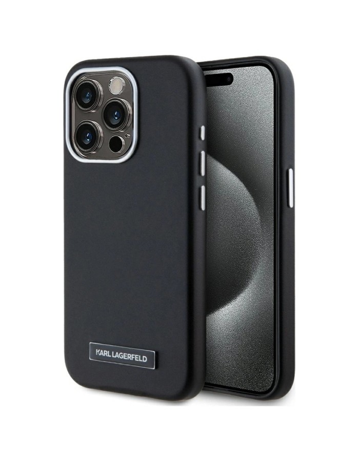 Karl Lagerfeld FW Metal Plate MagSafe iPhone 15 Pro Max Case - Black