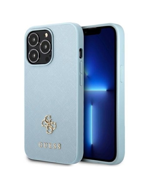 Guess Saffiano 4G Small Metal Logo case for iPhone 13 Pro Max - blue