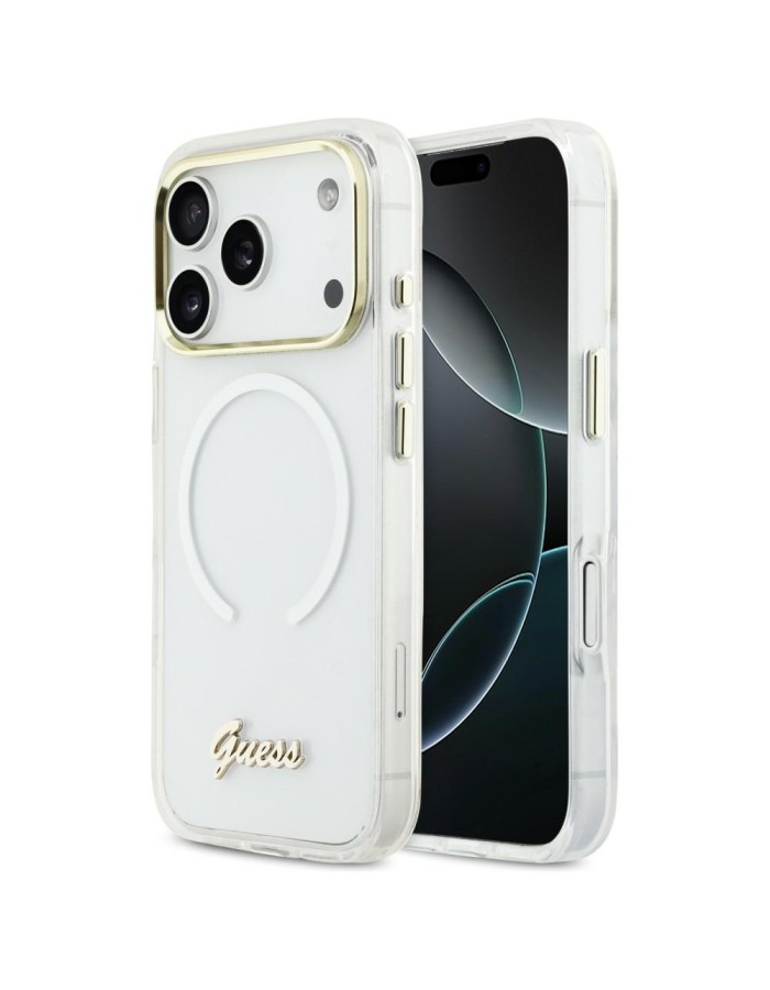 Guess IML Gradient Script Metal MagSafe Case for iPhone 17 Pro - White Guess IML Gradient Script Metal MagSafe Case for iPhone 17 Pro - White
