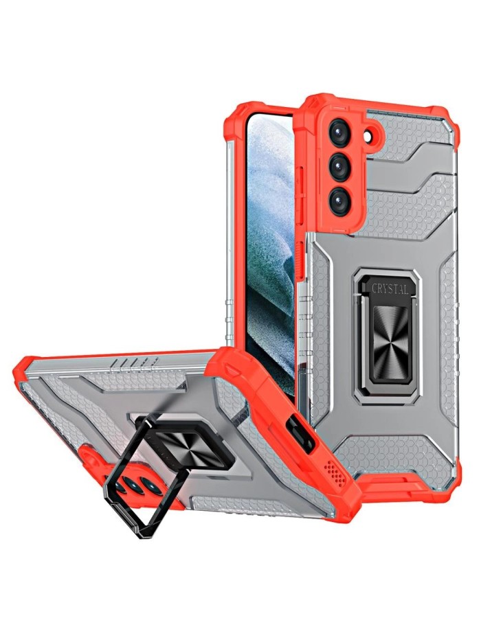 Crystal Ring Case tough hybrid cover + magnetic holder for Samsung Galaxy S22 + (S22 Plus) red