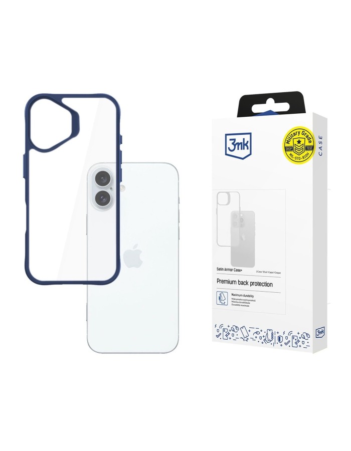 3mk Satin Armor Case+ Blue for Apple iPhone 16 Plus - transparent